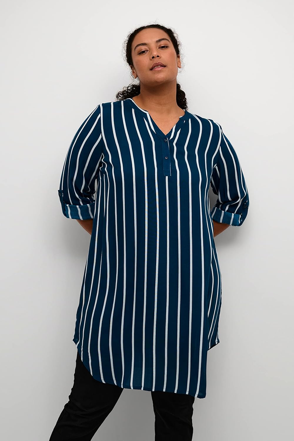 KAFFE CURVE Damen Plus-Size Women's Shirt Dress Tunic Long Sleeves Knee-Length Kleid 42 Legion Blue/