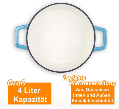 Bräter Gusseisen Rund Emailliert - Bratentopf mit Deckel für Backofen - Schmortopf Induktion Backofe