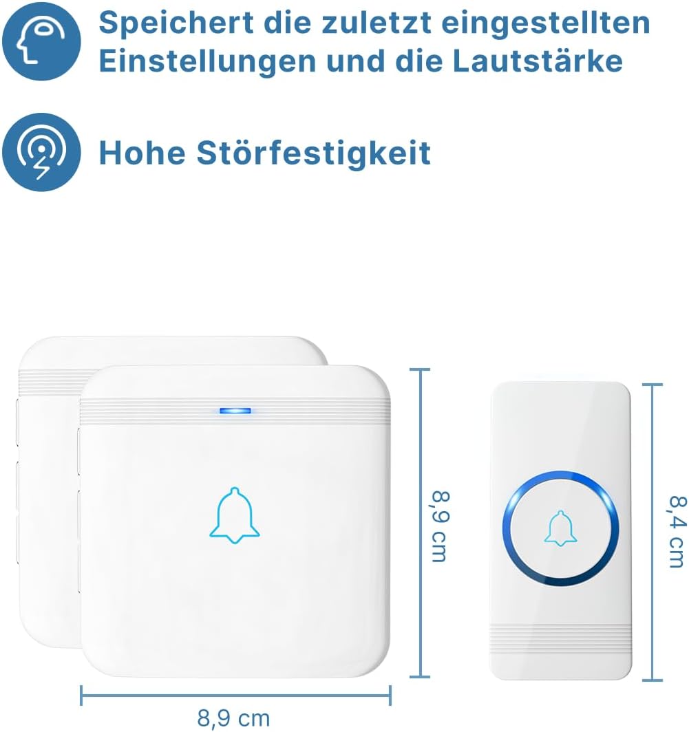 Funkklingel, AVANTEK Türklingel Funk Set, 400m Reichweite IP55 Aussen Wasserdicht Haustür Klingel mi