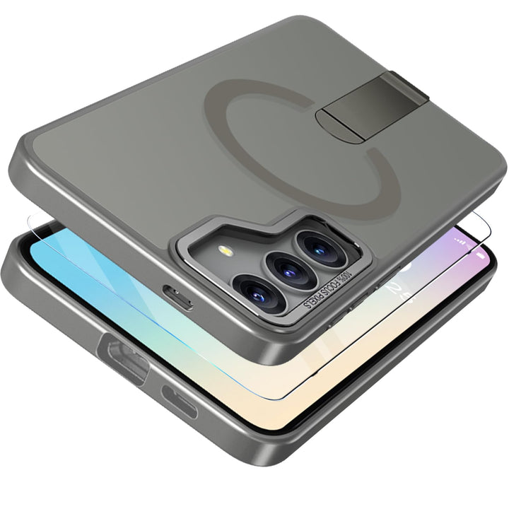 Giyer Magnetisch Handyhülle für Samsung Galaxy S25/S24 Hülle mit Ständer Schutzfolie, Schutzhülle fü