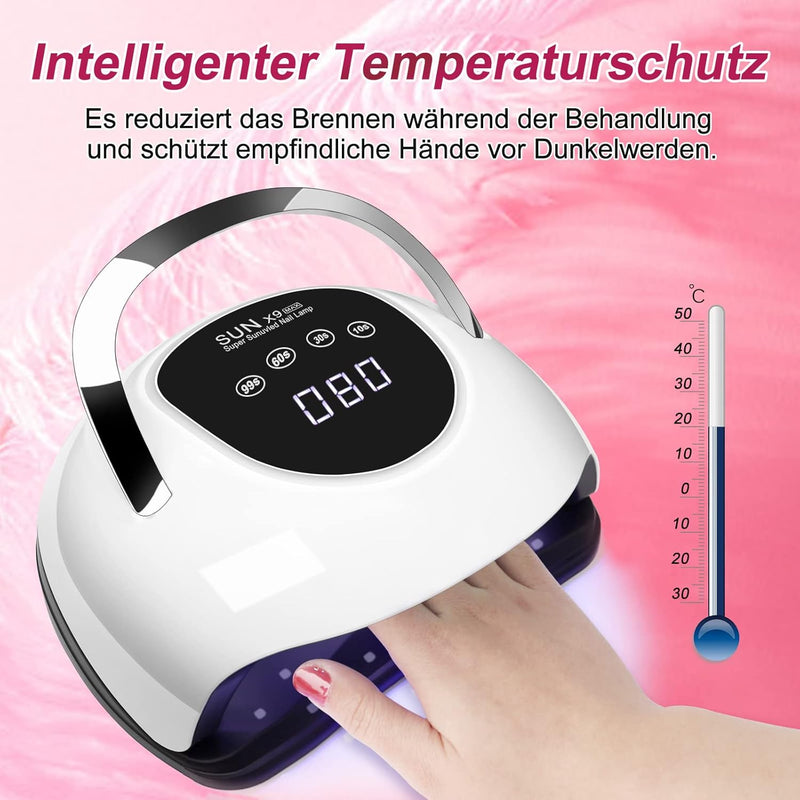 UV Lampe für Gelnägel, 220W Professioneller Schneller UV Lampe nägel mit 4 Timern, Touchscreen, Auto