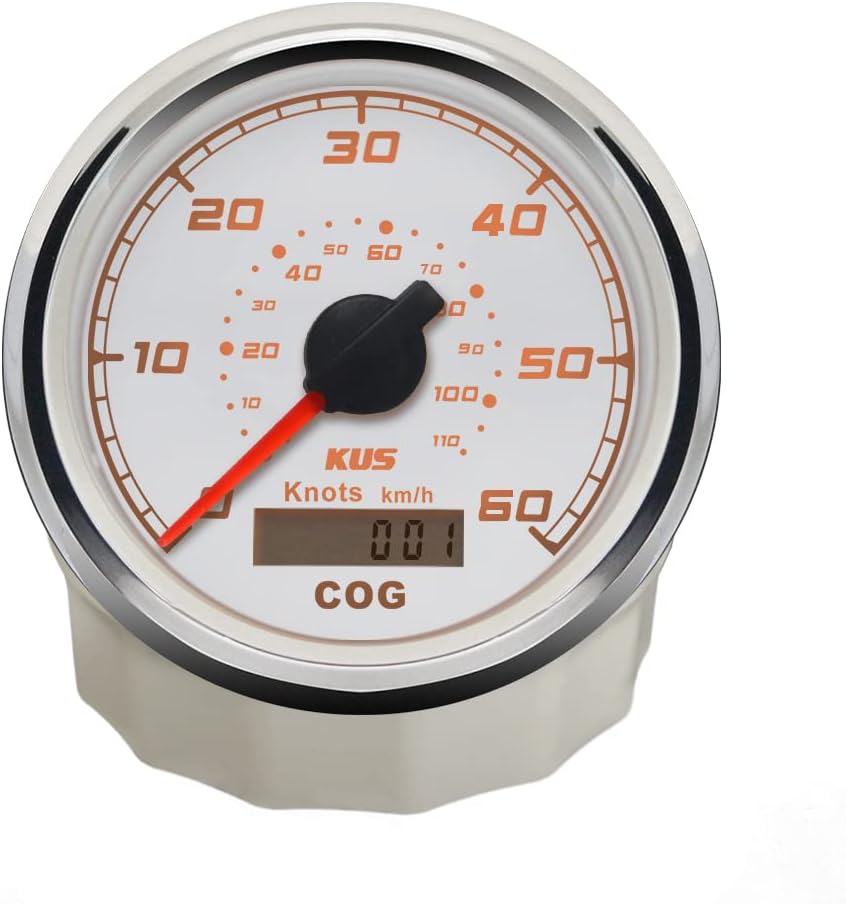 KUS GPS Tacho Kilometerzähler Gauge 60 Knoten für Boot Yacht 85mm 12V/24V (weiss), weiss