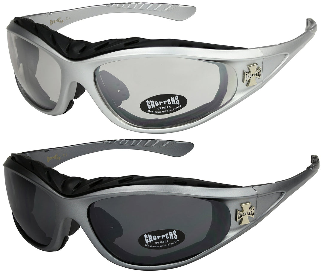 2er Pack Choppers 911 Sonnenbrillen Motorradbrille Sportbrille Radbrille mit Polsterung in den Farbe