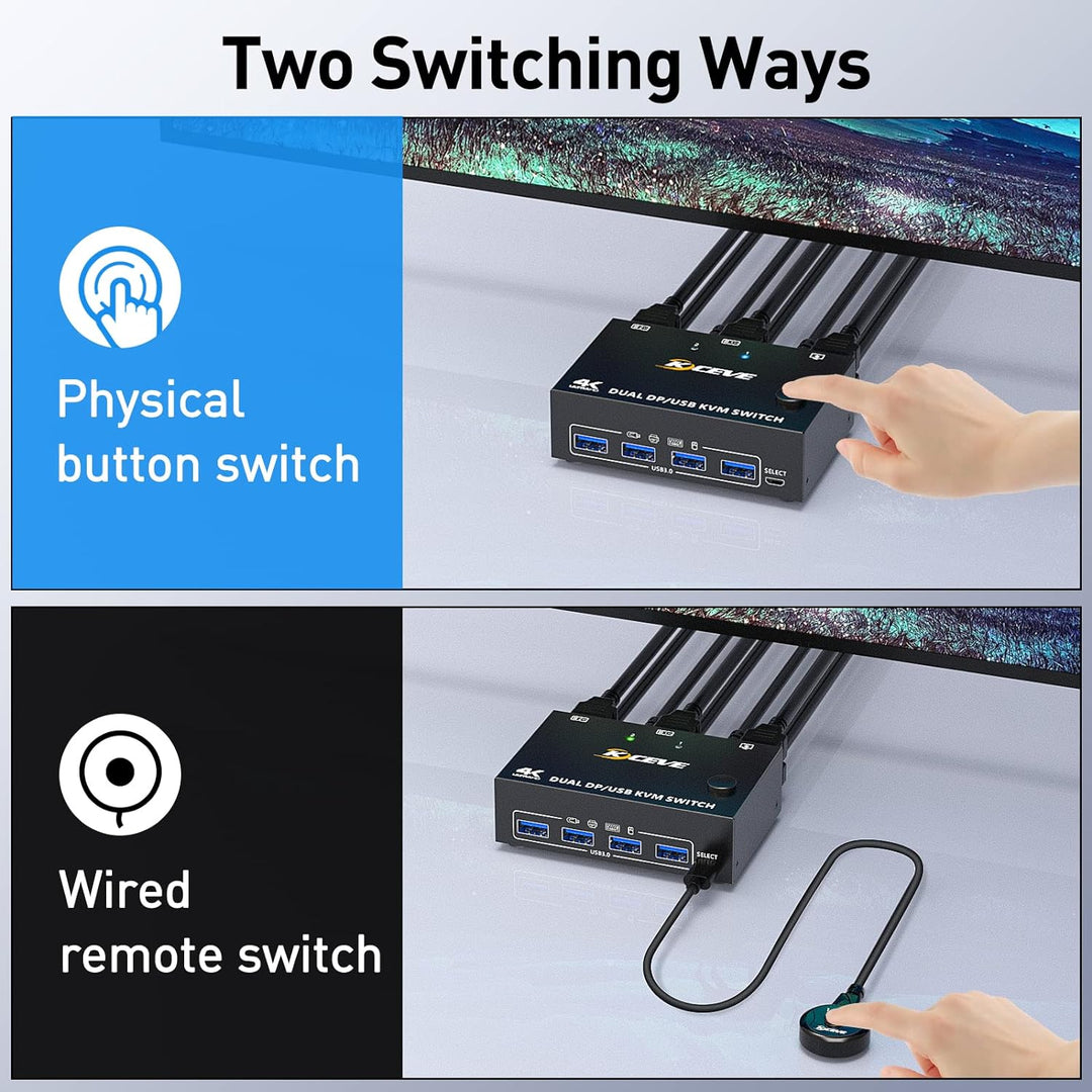 DP KVM Switch Zwei Monitore, 2 Computer 2 Monitore Displayport USB 3.0 KVM Umschalter, Unterstützt 4