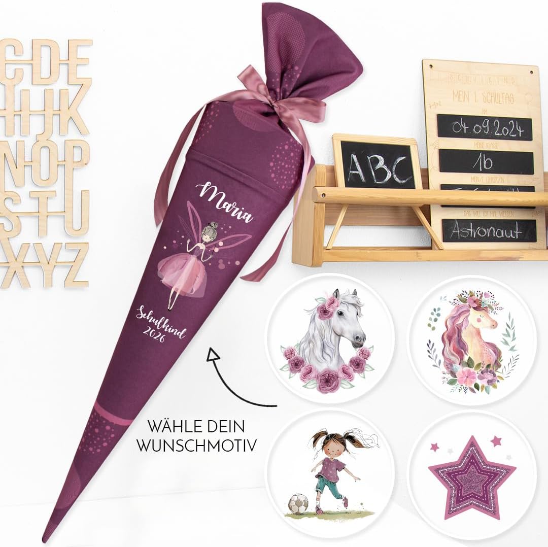 Deine Schultüte aus Stoff Kuschel Velvet Wunschmotiv individualisierbar mit Wunschname personalisier