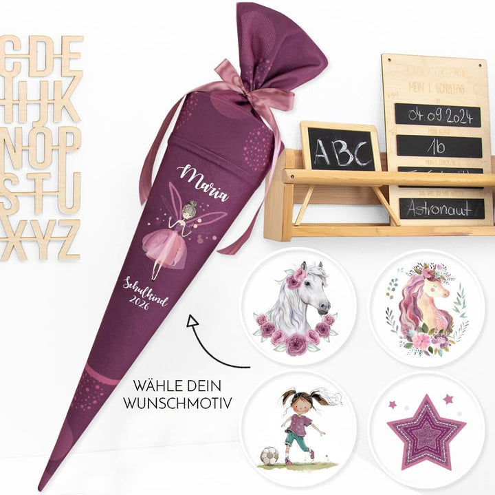 Deine Schultüte aus Stoff Kuschel Velvet Wunschmotiv individualisierbar mit Wunschname personalisier