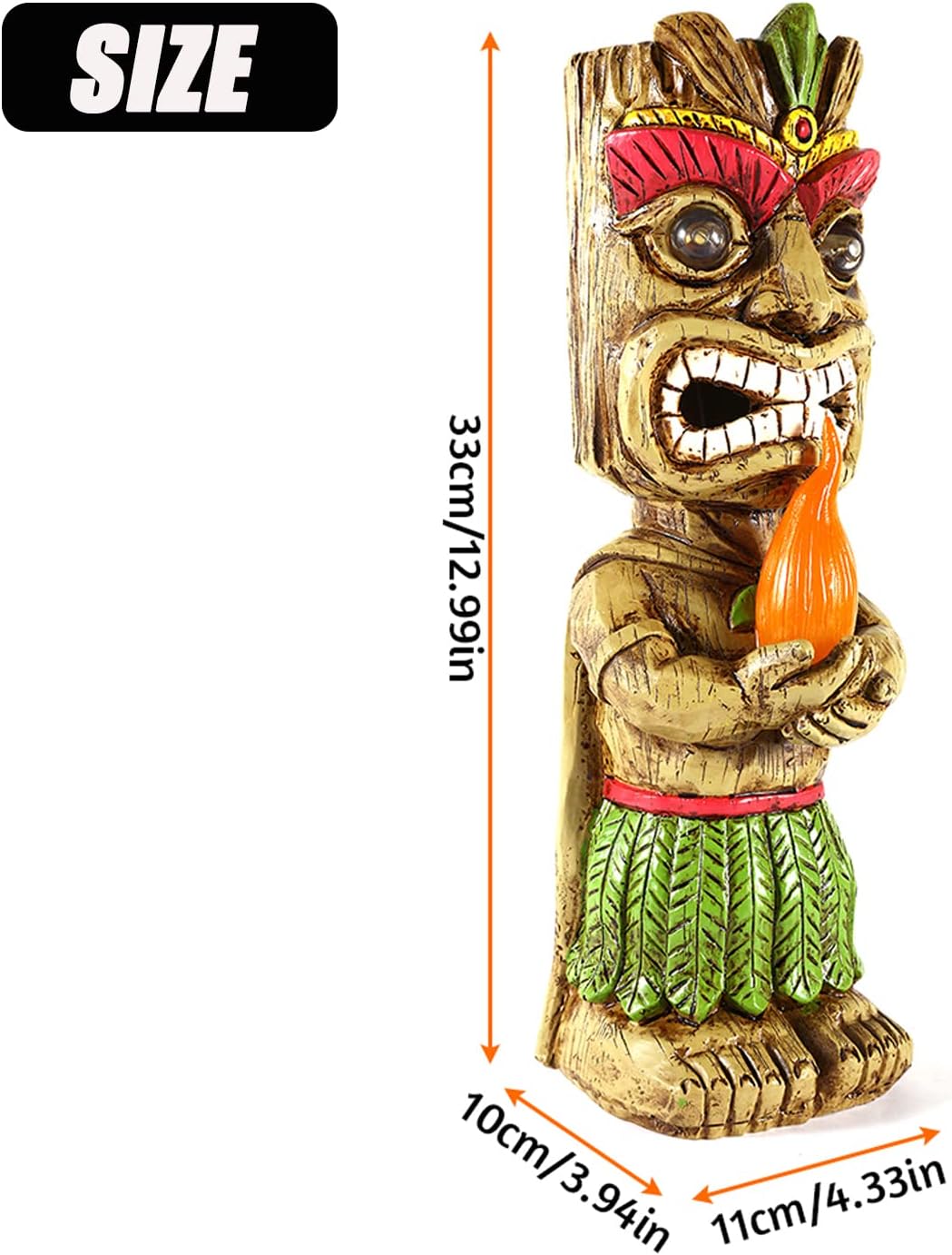 Solar Tiki Fackel Gartenstatue, Harz Tiki Dekor Figur mit solarbetriebenen Lichtern, hawaiianischer