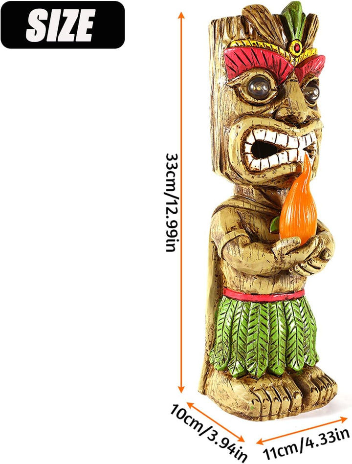 Solar Tiki Fackel Gartenstatue, Harz Tiki Dekor Figur mit solarbetriebenen Lichtern, hawaiianischer