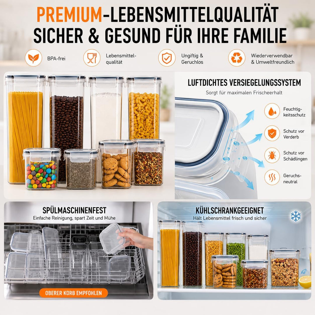 2.8L/30CM Küchen Vorratsdosen mit Deckel Luftdicht Gross 16er Set BPA Frei, aufbewahrungsbox mit dec