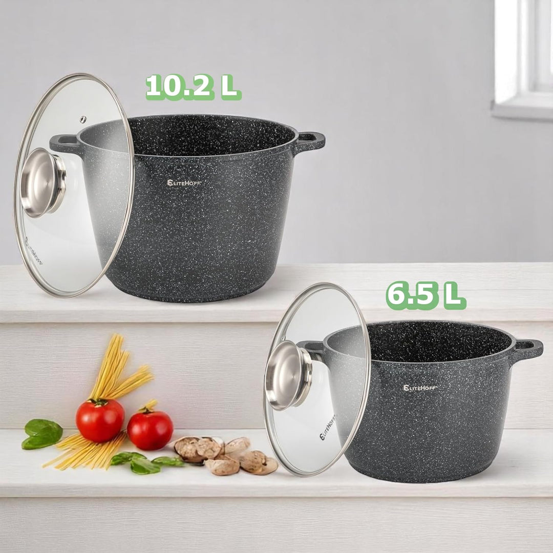 EliteHoff Kochtopf, 2er-Set Suppentopf aus Aluminiumguss mit Antihaftbeschichtung 24/28 cm (6,5L und
