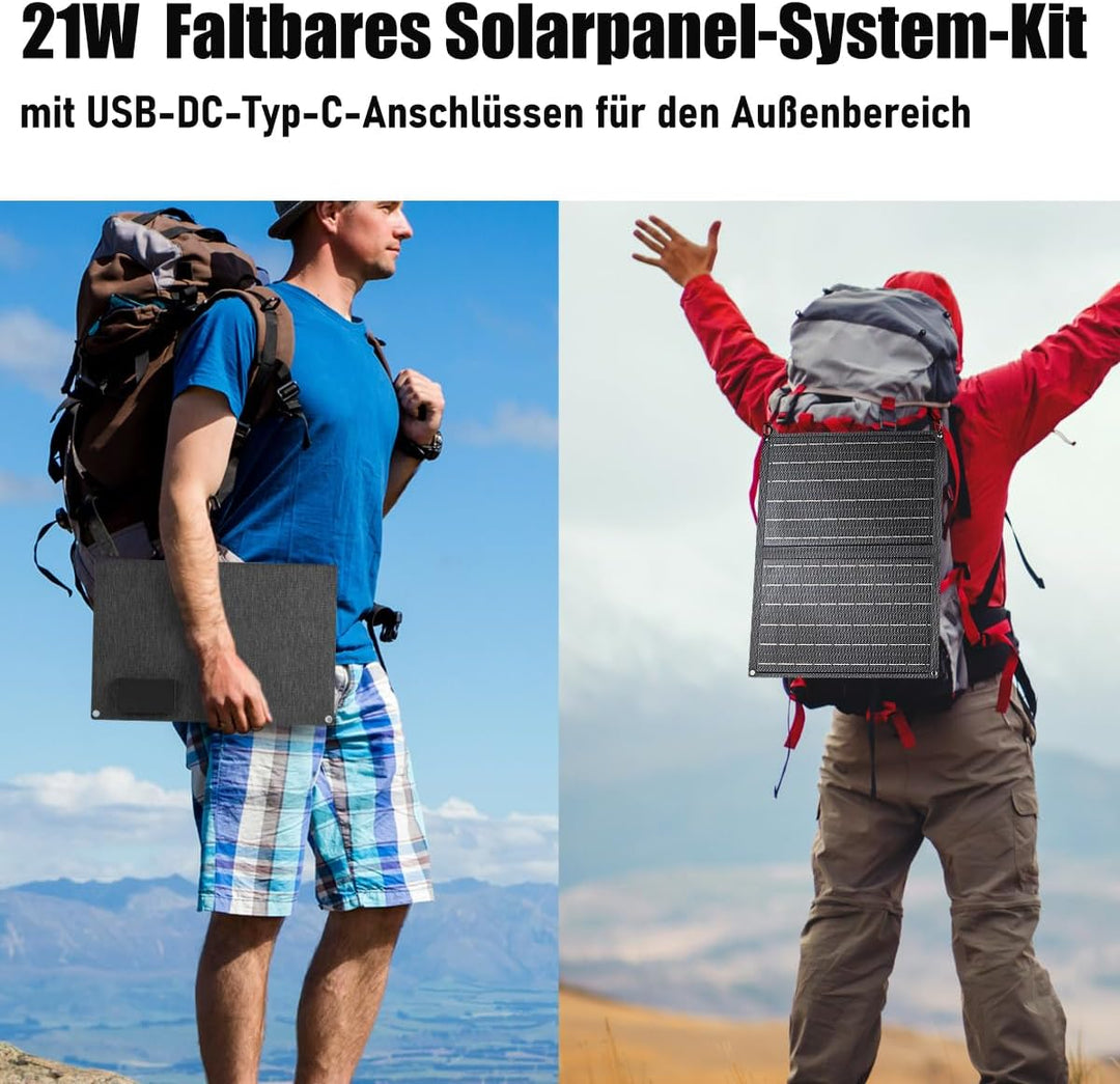 Tragbares Solarpanel 21W, faltbares Solarladegerät mit QC3.0 USB und DC-Anschluss für Mobiltelefone,