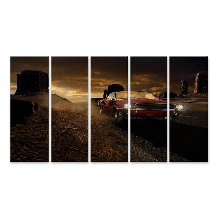 islandburner Bild auf Leinwand 1967 Metallroter Ford Mustang Monument Valley Bilder Wandbilder Poste