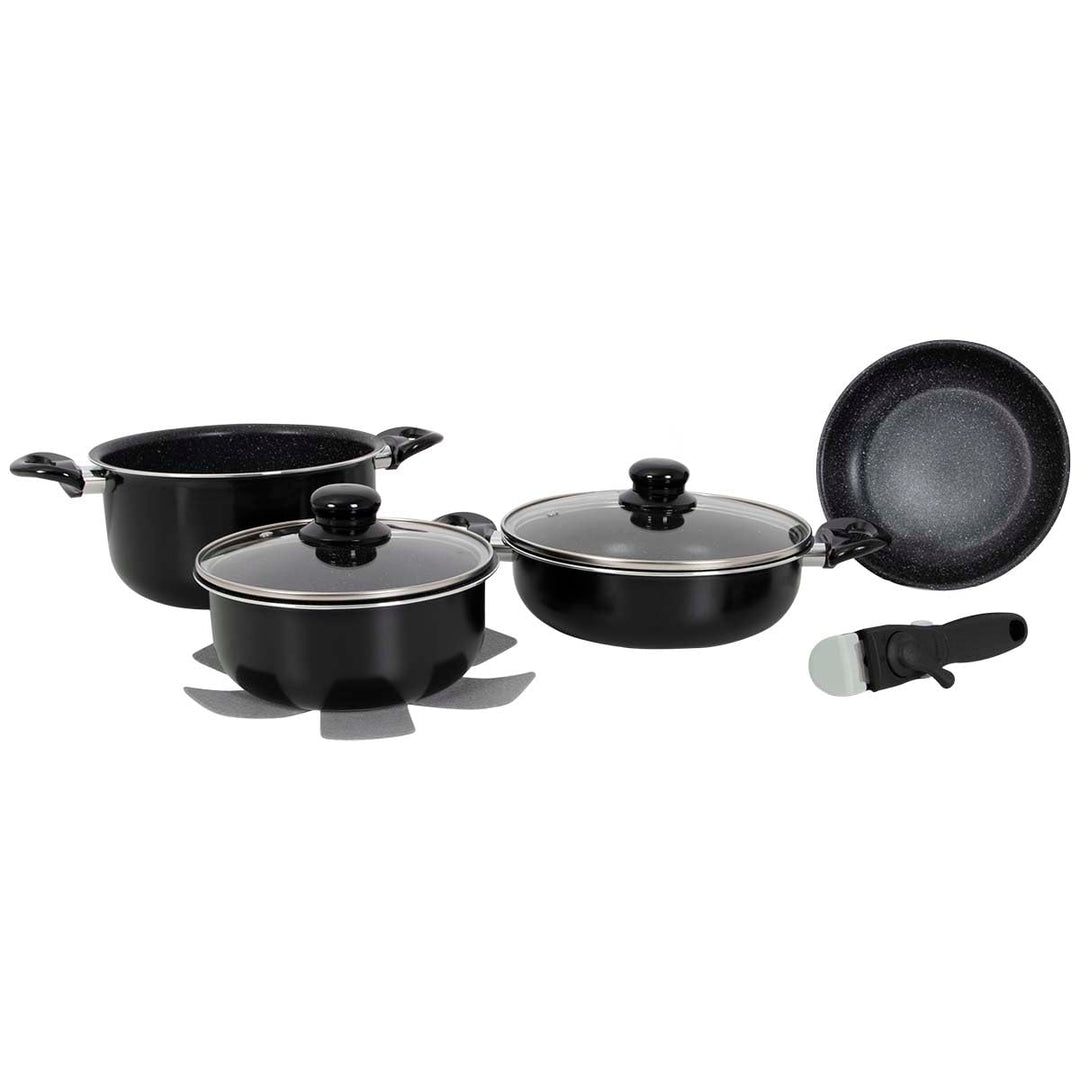 Gimex Black Line Kochtopfset 7 TLG. Kochgeschirr Campinggeschirr Kochtopf Bratpfanne