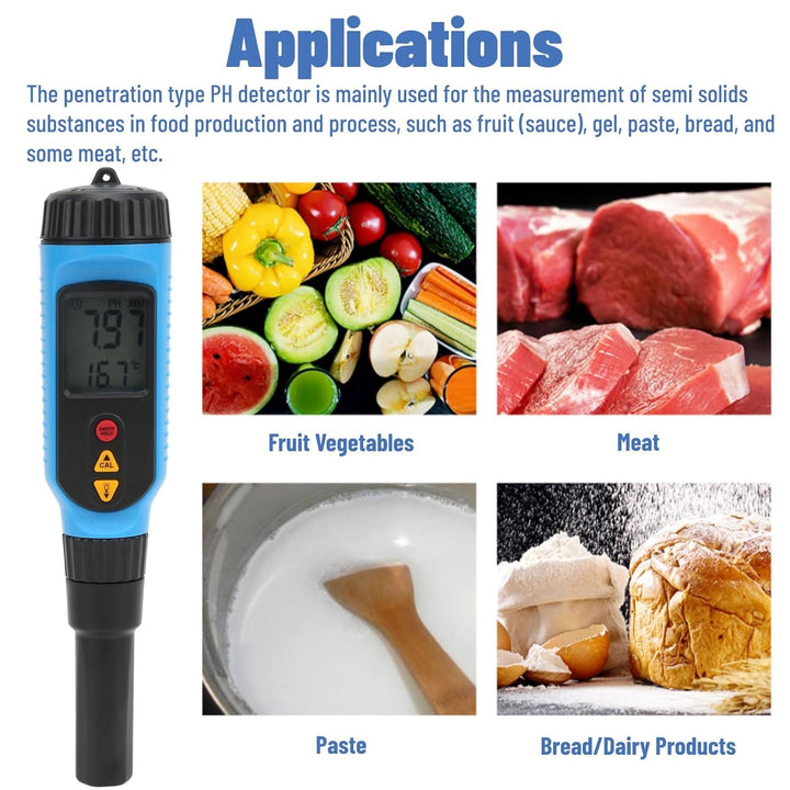 PH-Meter Digitaler PH Messgerät PH-Teststift 0-14 PH-Messbereich FüR Brot Fleisch Obst mit Tragetasc
