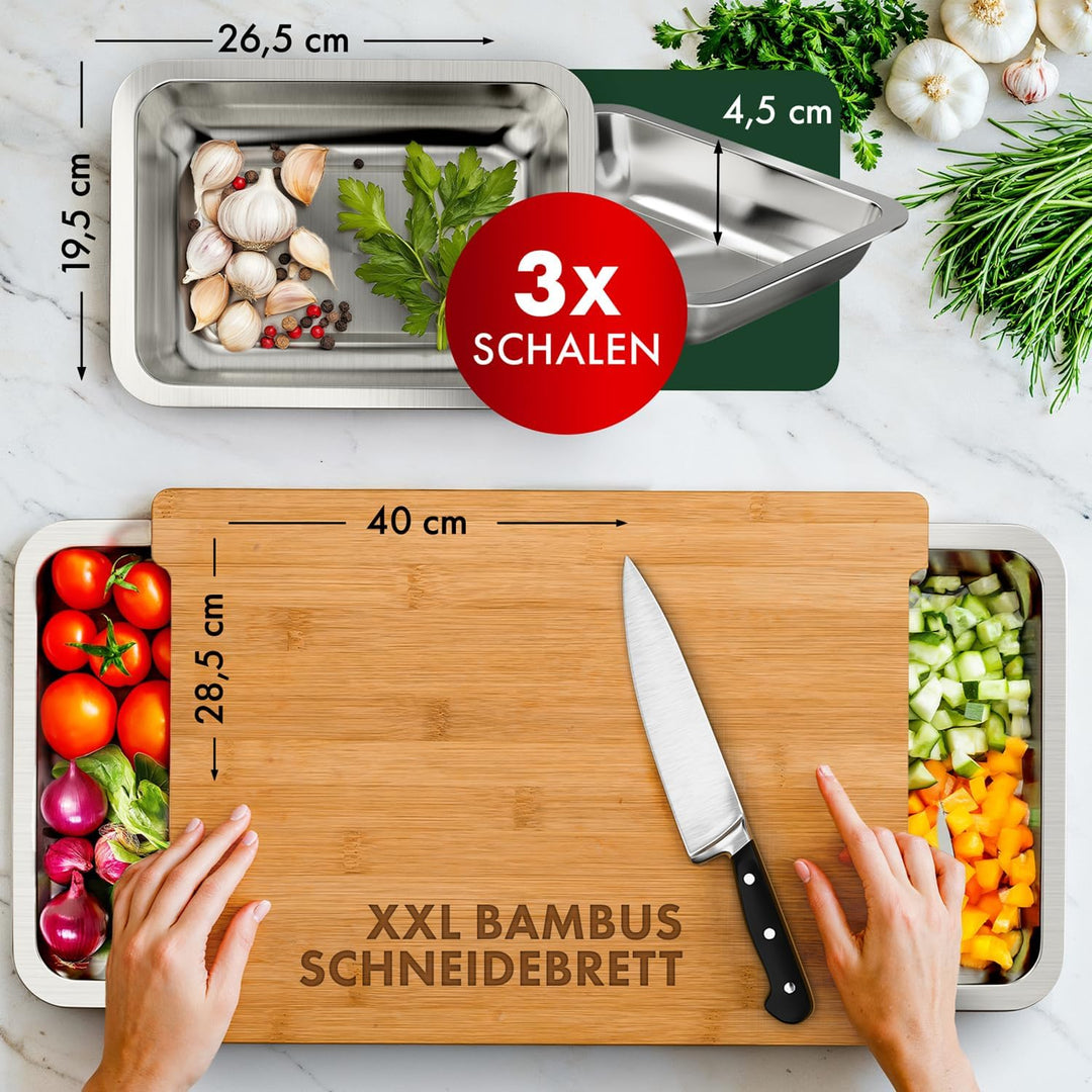 Blumtal Schneidebrett aus 100% Bambus - antibakteriell Holz-Brett mit Saftrille, Holz-Brettchen, 2 G