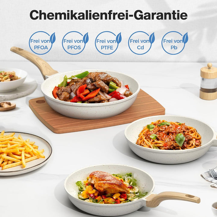 YASHE Antihaft-Bratpfannen-Set, 3-teilig mit 20/24/28 cm Granit-Pfannen, induktionsgeeignet, gesunde