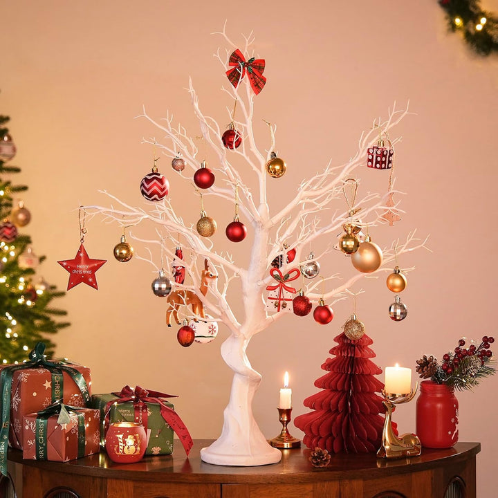 Inweder Weisser Künstlicher Baum Zweigbaum - 80cm Hoch Weihnachtsbaum für Tischdekoration Baum Anzei