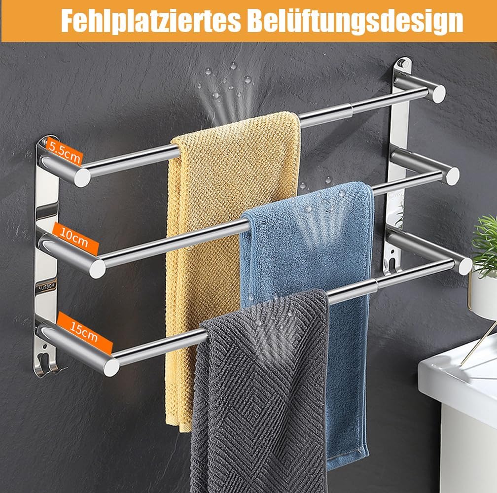 ANBOO Handtuchhalter Ausziehbar 2 Armig, 43-75CM Teleskop Handtuchhalter Ohne Bohren mit 4 Hakenposi