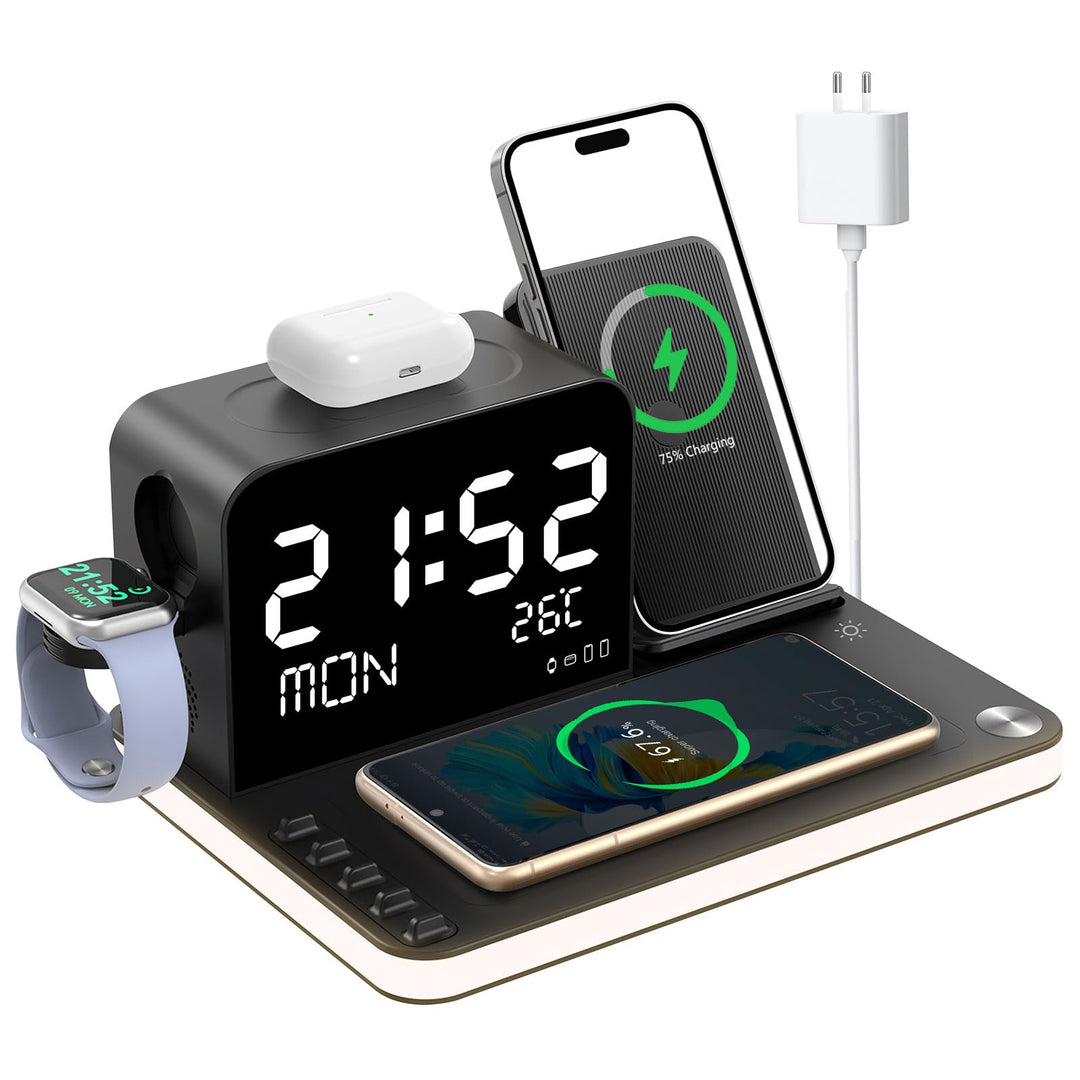 7-in-1 kabelloses Ladegerät mit Uhr, Temperatur & Datum, kompatibel mit iPhone 17/16/15/14/13 Pro Ma