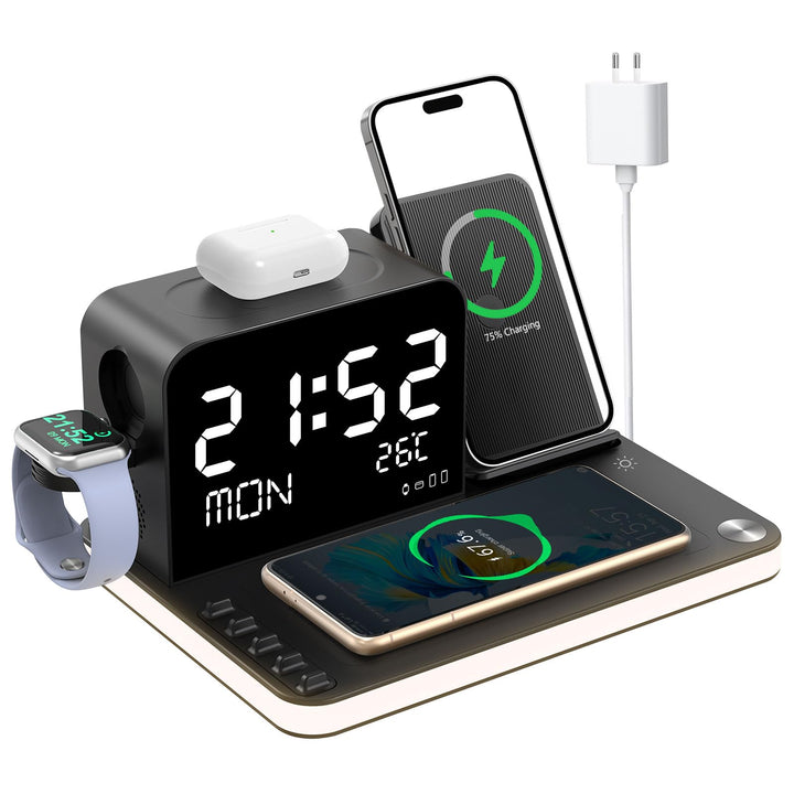 7-in-1 kabelloses Ladegerät mit Uhr, Temperatur & Datum, kompatibel mit iPhone 17/16/15/14/13 Pro Ma