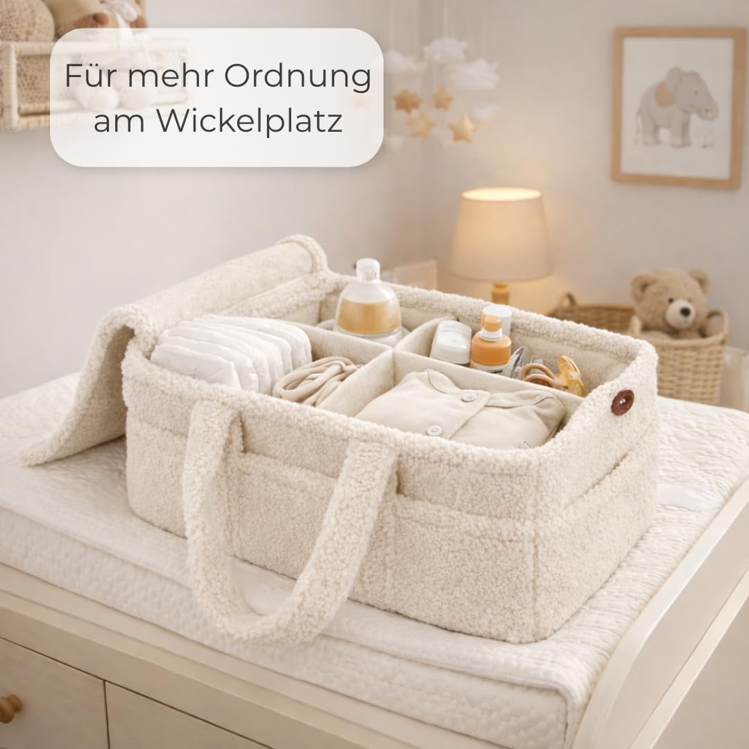 TALIDA Wickelkorb Teddy Set - Wickelorganizer mit Zubehörtasche – Aufbewahrungskorb für Feuchttücher