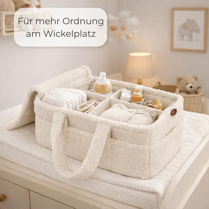 TALIDA Wickelkorb Teddy Set - Wickelorganizer mit Zubehörtasche – Aufbewahrungskorb für Feuchttücher