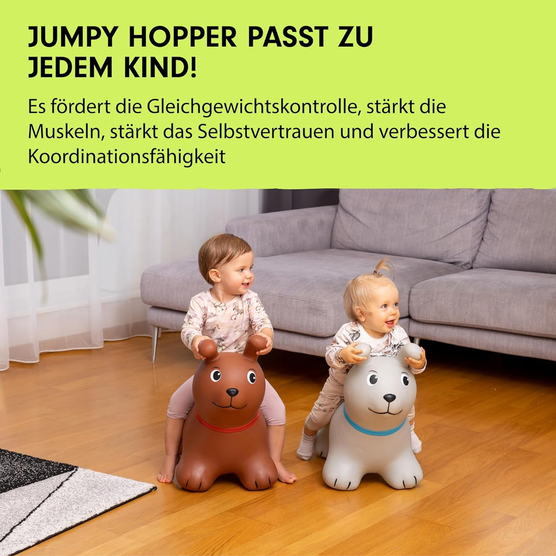GERARDO'S Toys Gerardos My First Jumpy Hüpfspielzeug Grau Hund für drinnen und draussen, Hüpftier Ki