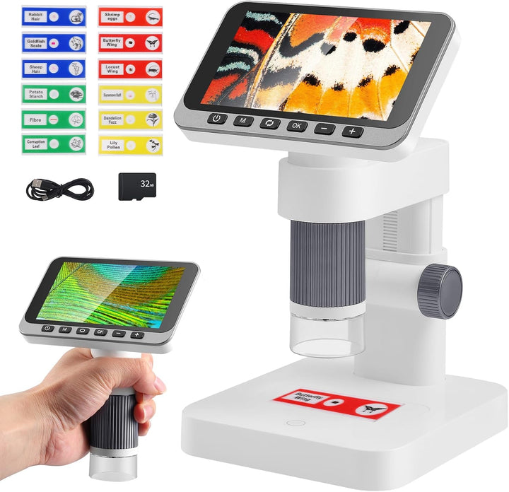 Digitales Mikroskop für Kinder 5-1000x, 4.5 Zoll IPS Bildschirm 1080P, Tragbares Handmikroskop mit 3