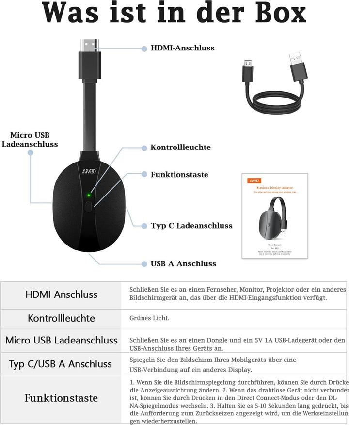 AIMIBO 4K Wireless Display Adapter, Plug &amp; Play