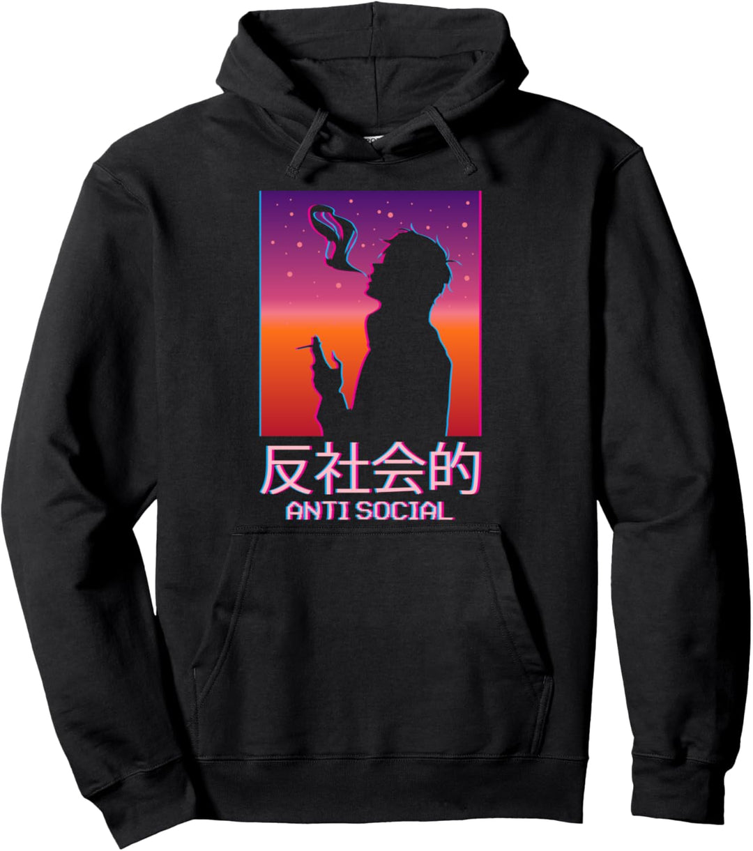 Anti-Social Smoking Anime Boy Japanese Vaporwave Aesthetic Pullover Hoodie