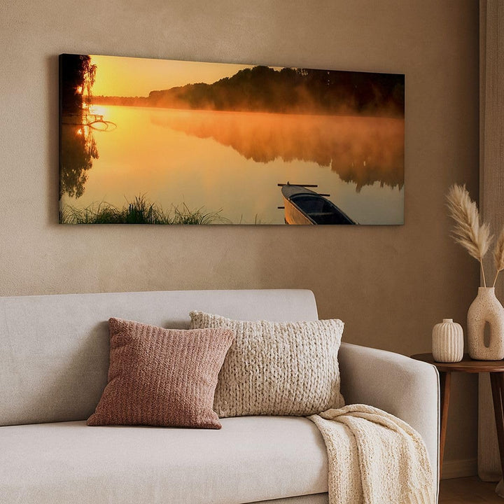 Wandbilder Dekoration Wohnzimmer Morgen Nebel See Landschaft Panorama Bilder auf Leinwand 120x50cm L