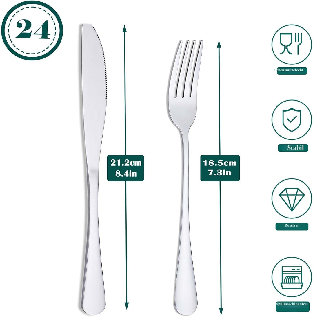 24 Stück Messer und Gabelsets, Besteck Set 12 Personen, Gabeln 12 Stück/Tafelmesser 12 Stück, Spülma