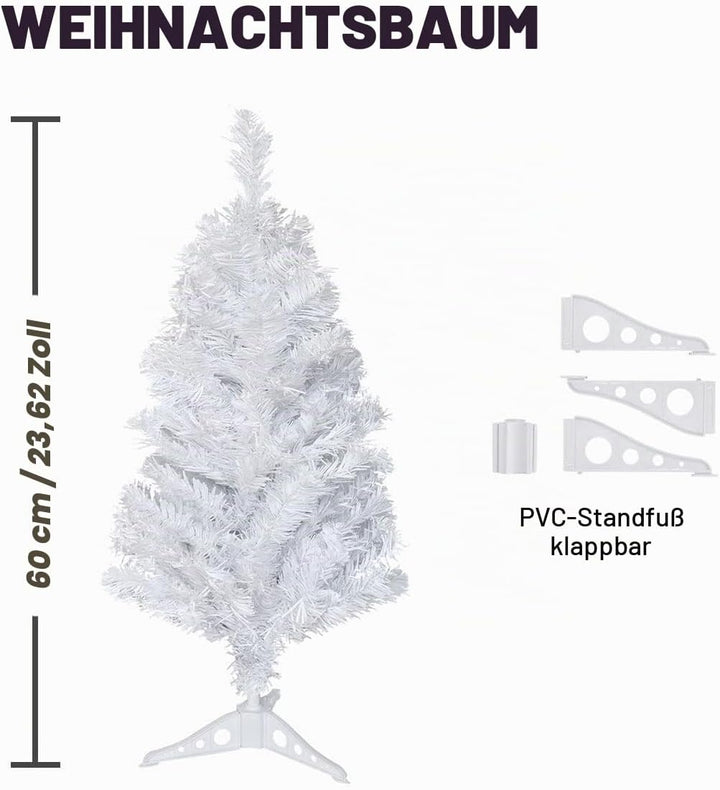 2ft 60cm Künstlicher Weihnachtsbaum Christbaum Tannenbaum mit KunststoffStänder (Weiss), Weiss