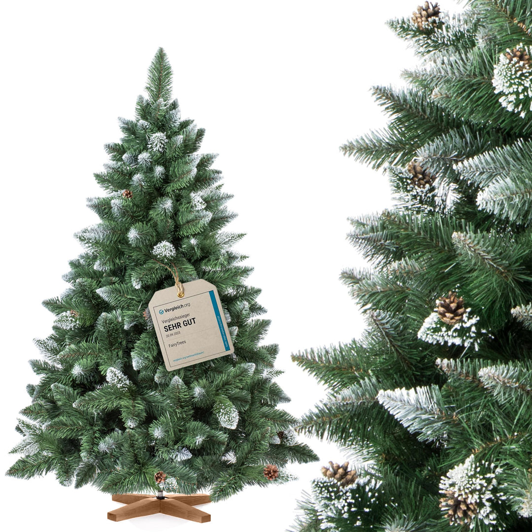 FairyTrees Weihnachtsbaum künstlich 150cm Kiefer mit Christbaum Holzständer | Tannenbaum künstlich m