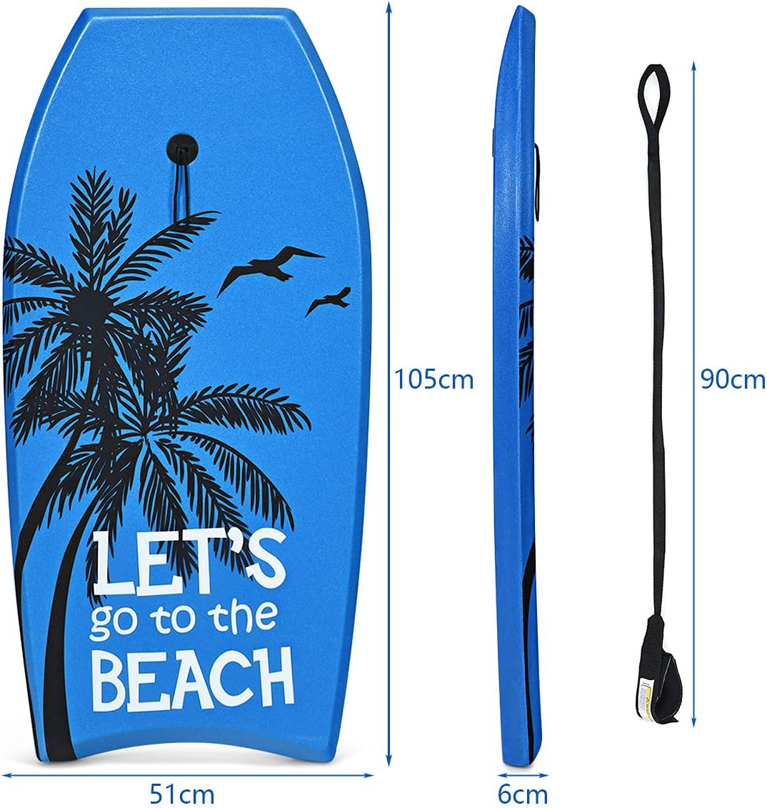 DREAMADE Bodyboard mit 90 cm Sicherheitsleine, bis zu 85kg belastbar, Surfbrett aus XPE & HDPE &EPS,