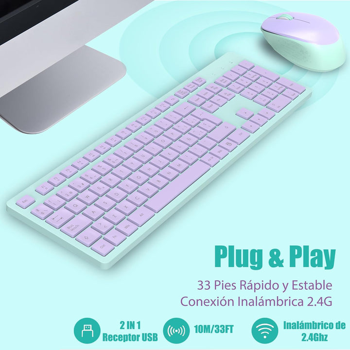 LeadsaiL Kabellose Tastatur und Maus, ergonomische kabellose Tastatur und Maus, Spanisch QWERTY, vol