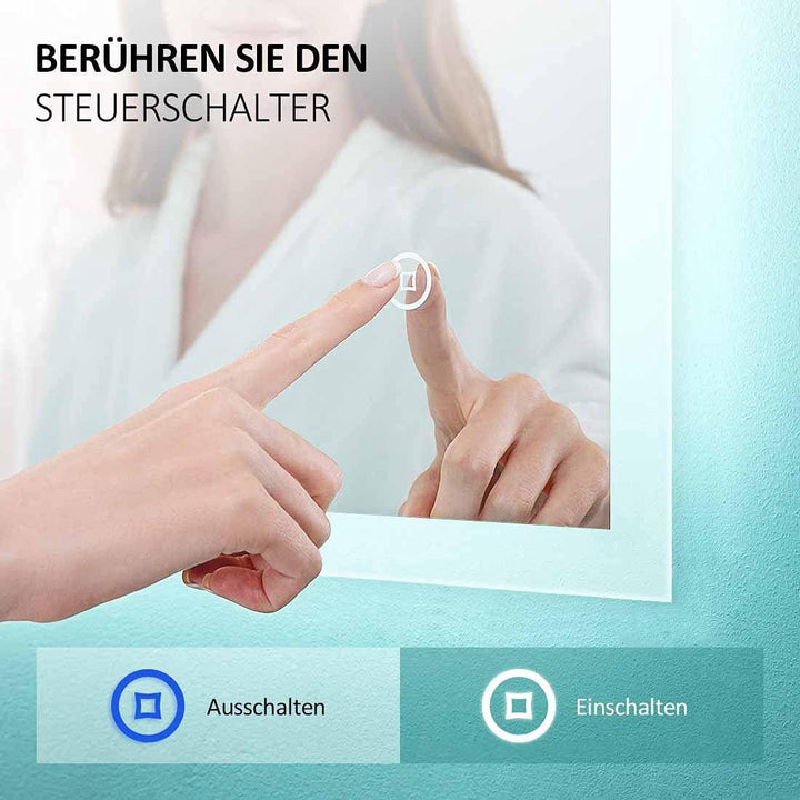 EMKE LED Badspiegel 80x60cm Badezimmerspiegel mit Beleuchtung 3 Lichtfarbe 3000-6400K kaltweiss Neut