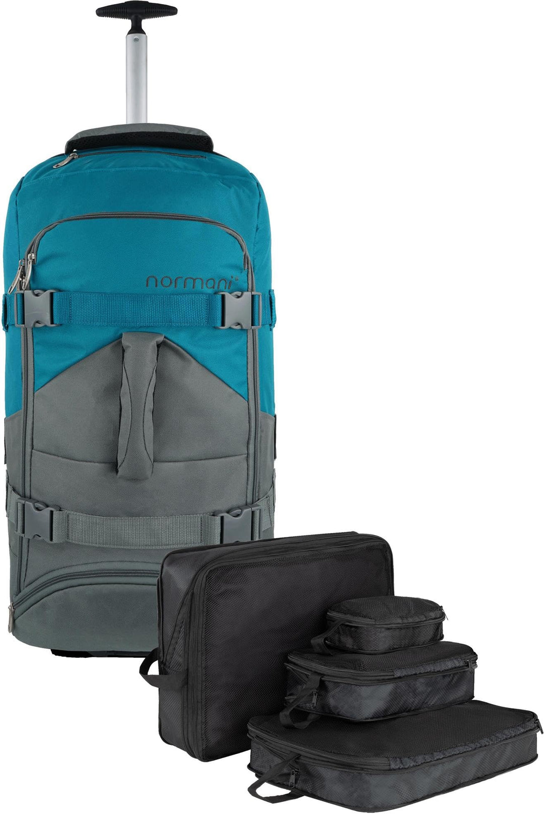 normani Reisetasche mit Rollen und Rucksackfunktion 60 L Reisetrolley Rucksack mit Rollen mit 4 Klei