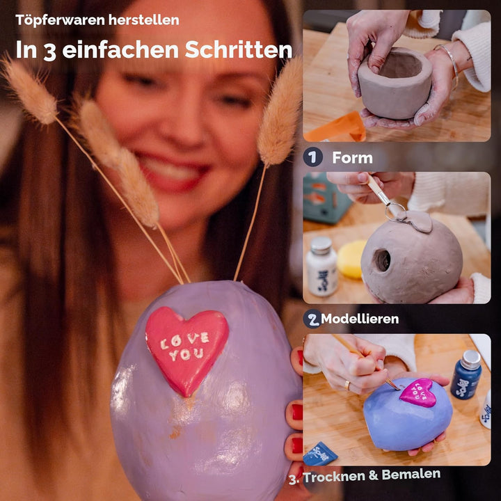 Sculpd – Das originale Töpfer-Set, Komplettes lufttrocknendes Ton-Set für Erwachsene, inklusive Mode