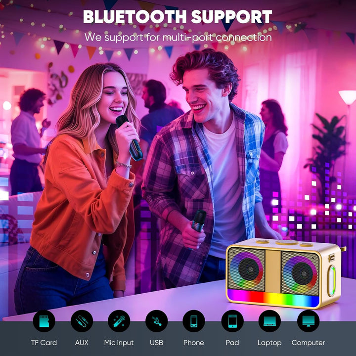 Karaoke-Maschine : Echter Tragbarer Lautsprecher mit 35W, 8-Stunden-Autonomie, 2 Aufladbare Drahtlos