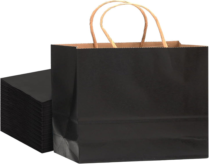 Gcardist 100 Stück Schwarz-Geschenktüten aus Papier mit Henkeln–12.6"x4.3"x10"-Tüten Breite Tasche P
