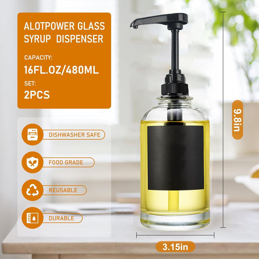 AXIM Kaffeesirupspender, 2 Stück, 500 ml, Glas-Sirupspender mit Etiketten und Trichter, Kaffeebar-Or