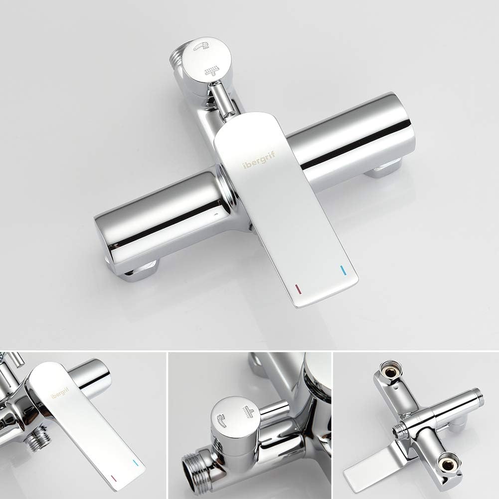 Ibergrif Praga - Duschsystem mit Regendusche, Brauseschlauch, Handbrause, Brausehalter, Duschstange,