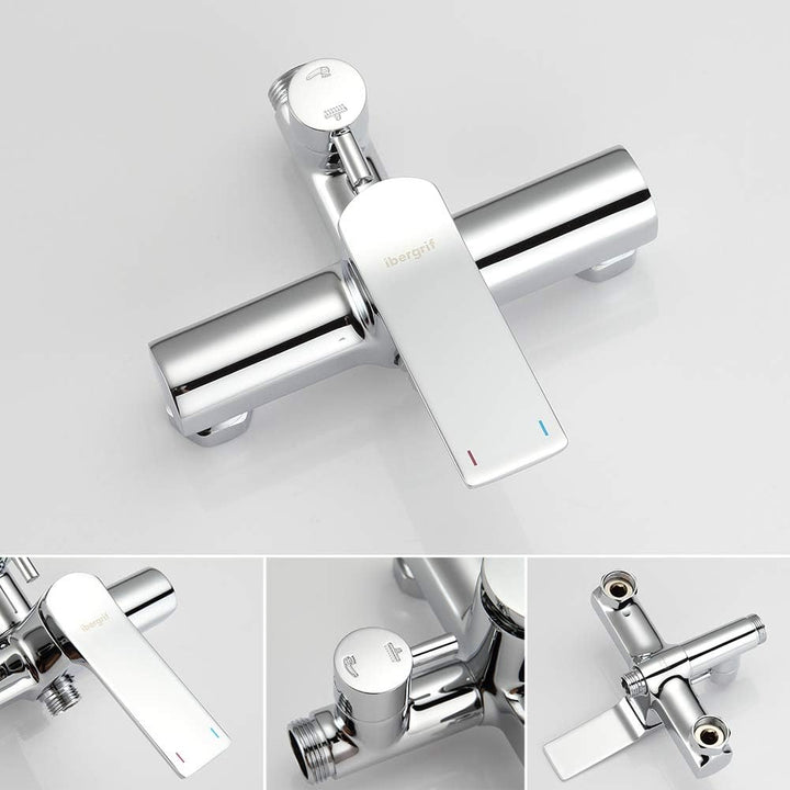 Ibergrif Praga - Duschsystem mit Regendusche, Brauseschlauch, Handbrause, Brausehalter, Duschstange,