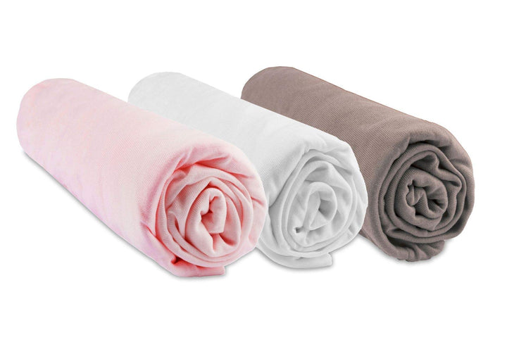 3 Spannbetttücher Bambus – 60 x 120 – Rosa Weiss Taupe
