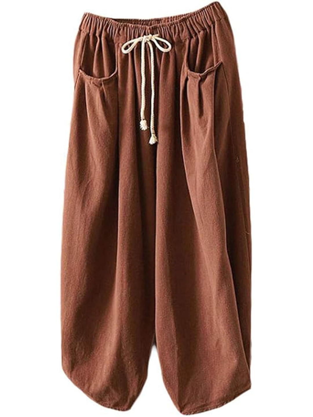 FTCayanz Damen Weite Baggy Haremshose Freizeithose Sommer Baumwolle Lockere Palazzo Hosen mit Tasche