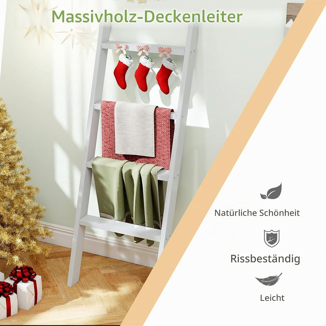 LIFEZEAL 4 Stufiges Leiterregal, Handtuchleiter Kleiderleiter aus Holz, Handtuchhalter Handtuchständ