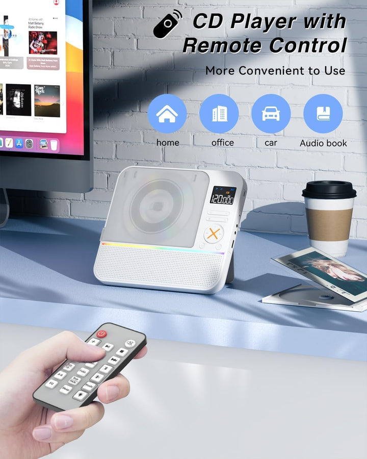 MONODEAL 2026 CD Player Tragbar mit RGB-Licht,HiFi-Stereoanlage Tragbarer CD Player Bluetooth, Wiede