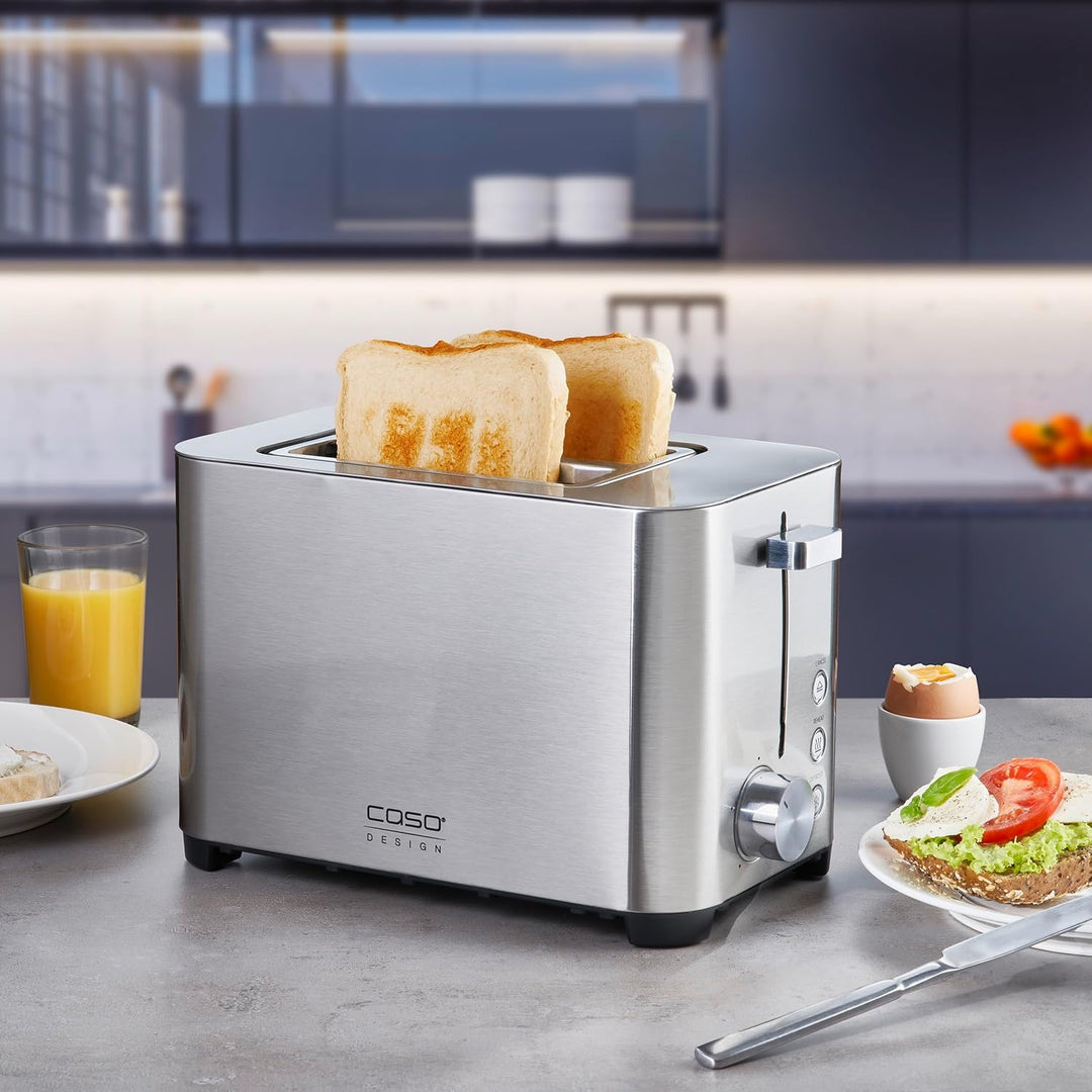 CASO Classico T2 Duo – Edelstahl Toaster für 2 Scheiben, 38 mm breite Schlitze, 5 Bräunungsstufen, L