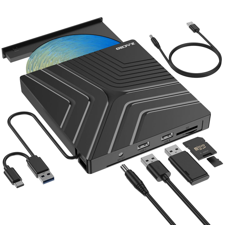 Zacro Externes DVD Laufwerk Extern USB 3.0 USB C CD Laufwerk für Laptop Desktop PC MacBook Externer